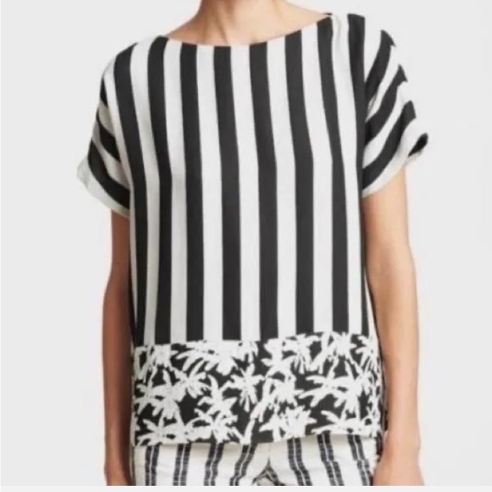 Kenzo Striped & Floral Bateau Neck Top- size 40